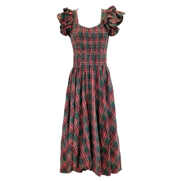 Ivy City Co. Dresses & Skirts - Ivy City Co Hattie Dress XS Green Red Plaid Smocked Midi Cottagecore Holiday